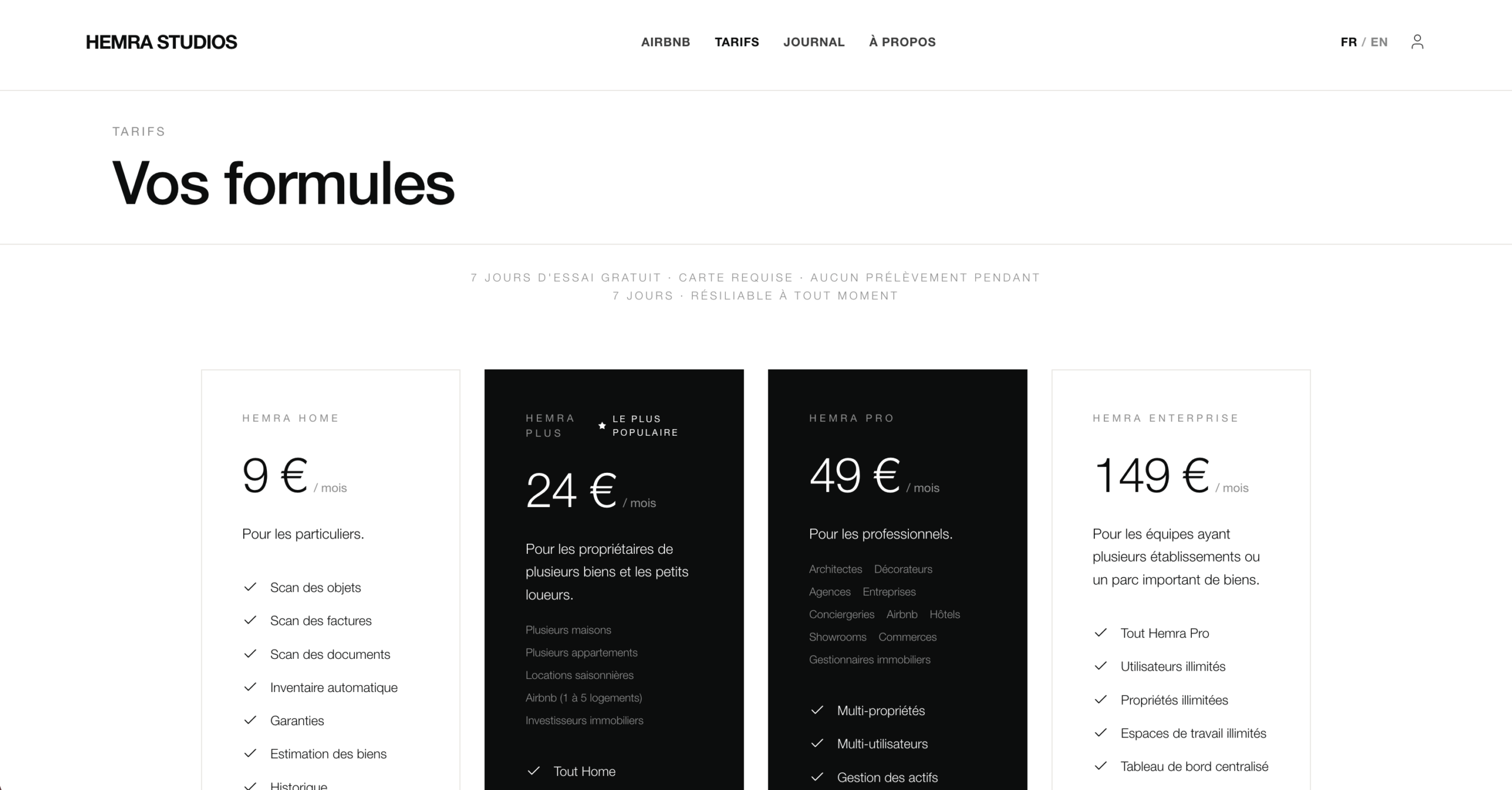 Interface de l’application Hemra Studios pour la gestion d’un inventaire numérique