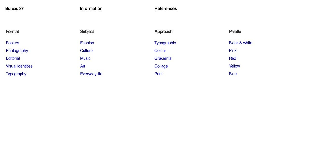 Index de Bureau 37 classant des références visuelles par format, sujet et couleur