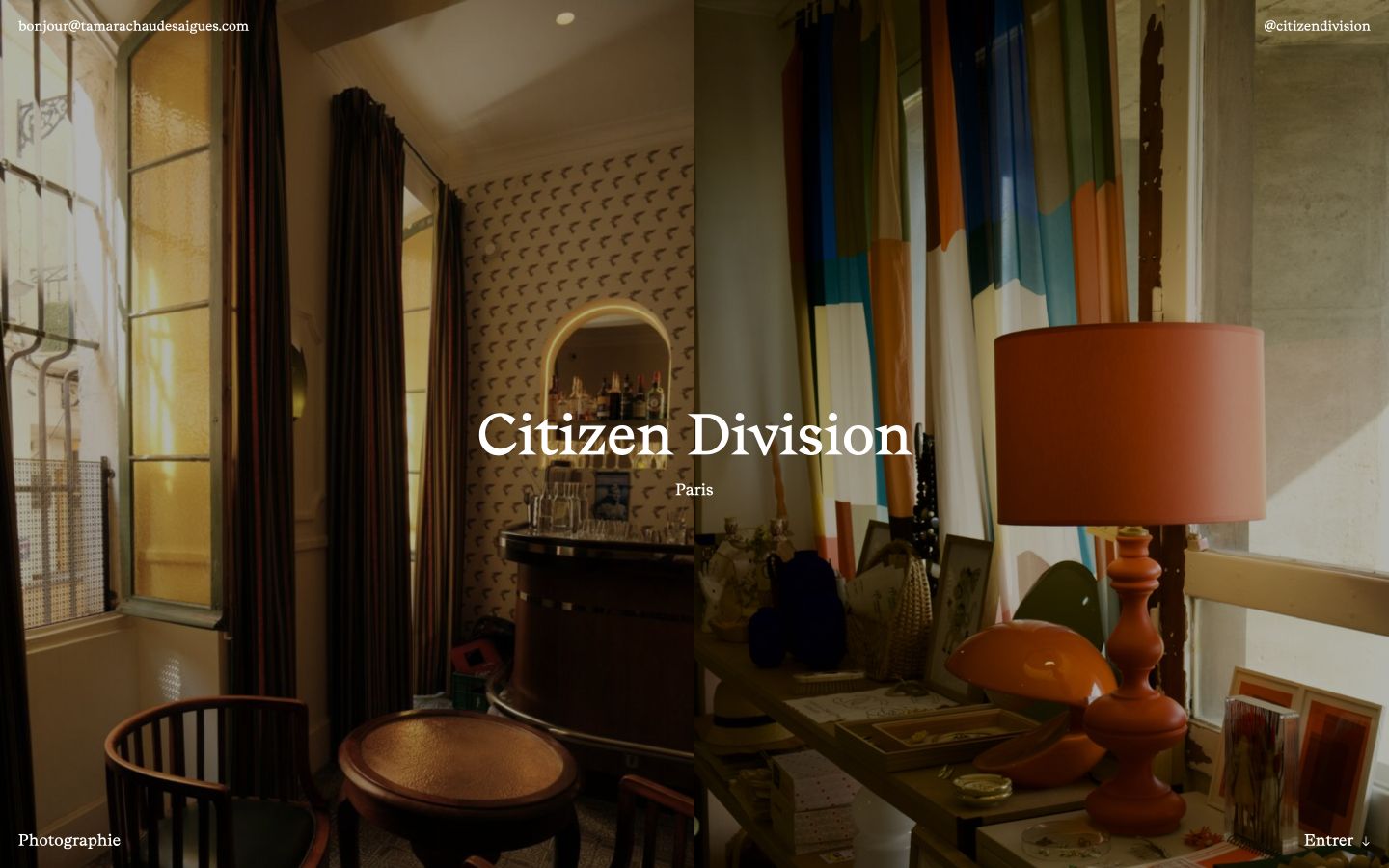 Accueil du site Citizen Division avec son titre et une photographie en plein écran.
